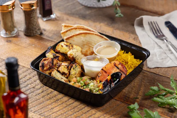 Chicken Kabob Plate at Deli Nerds Costa Mesa